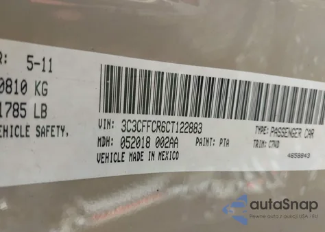 2012 Fiat 500 Lounge from USA, damaged, VIN 3C3CFFCR6CT122883